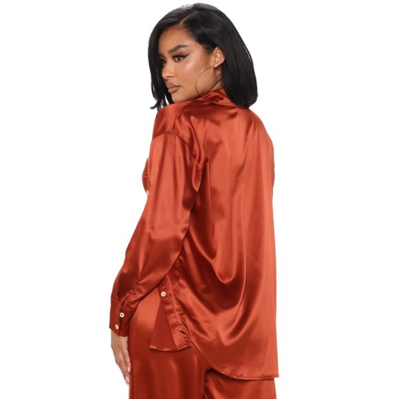 Fashion Nova Rust Satin 3 piece set - Picture 4 of 5